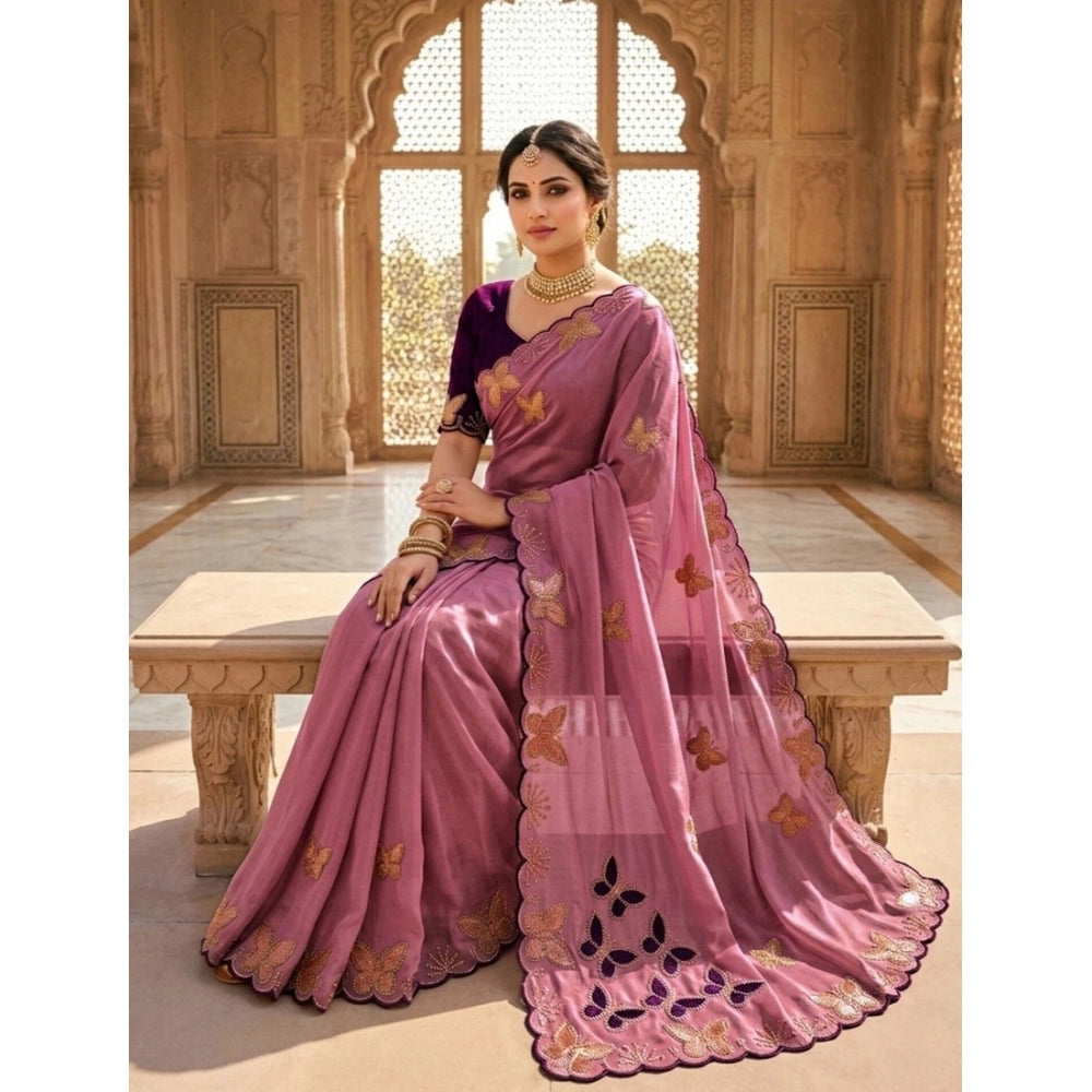 Women's Star Georgette Embellished Saree With Unstitched Blouse 5.5mtr (dusty Purple Blue) | Women Signature Collection