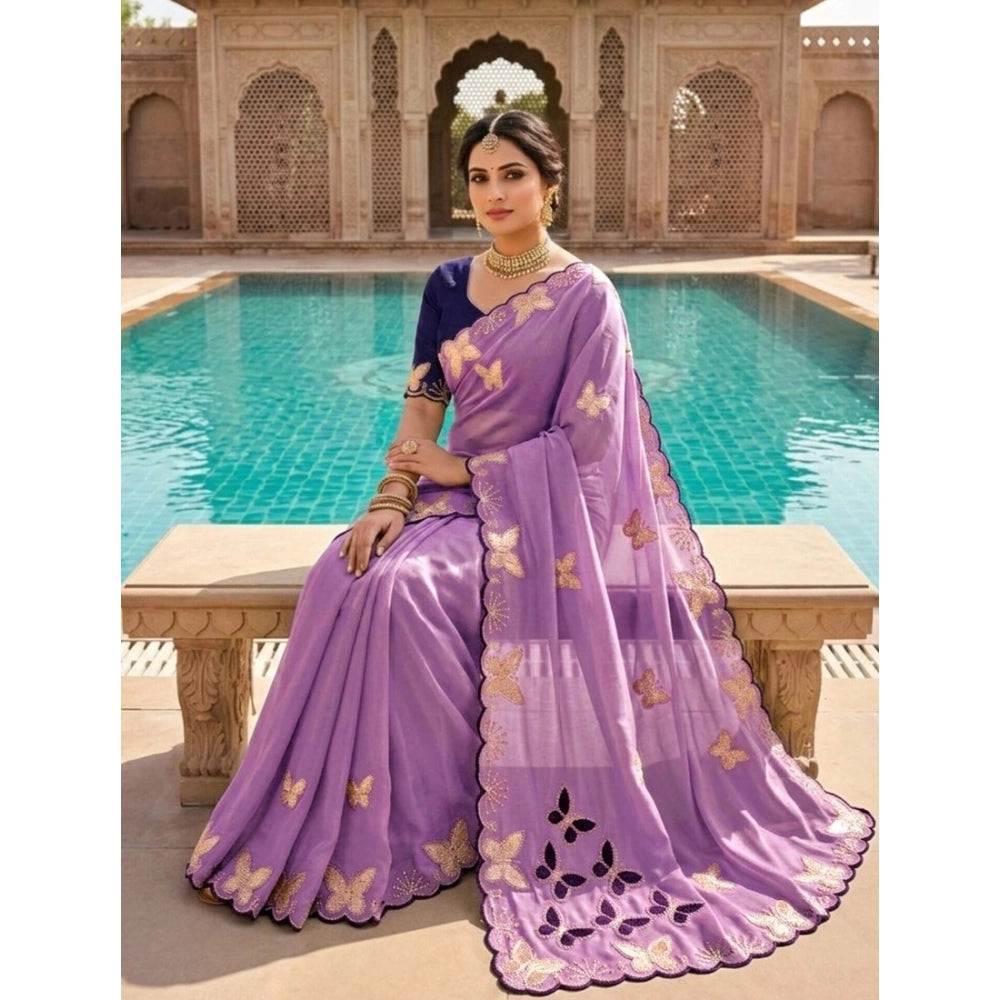 Women's Star Georgette Embellished Saree With Unstitched Blouse 5.5mtr (lavender) | Women Signature Collection