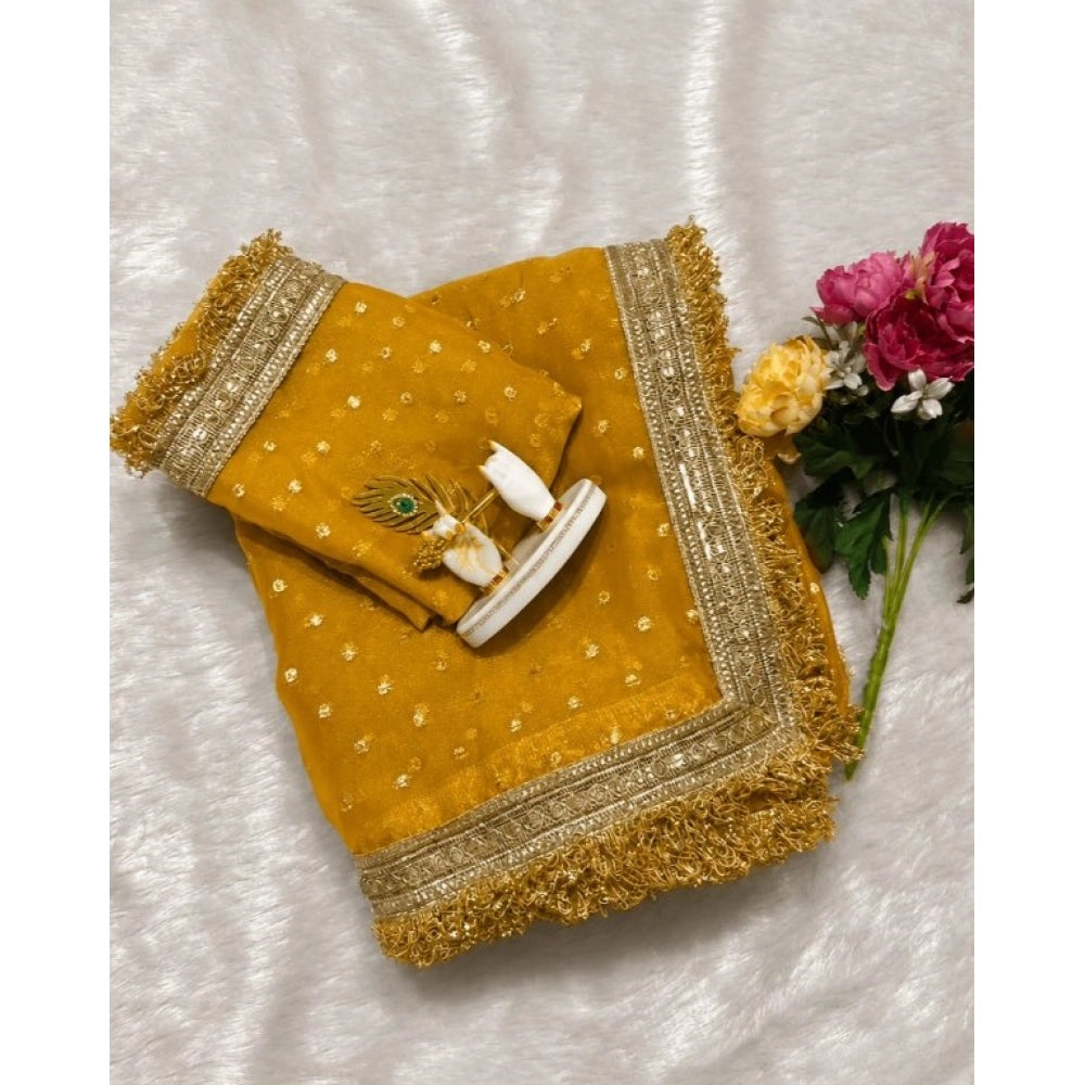 Women's Silk Embellished Saree With Unstitched Blouse 5.5mtr (yellow) | Women Signature Collection
