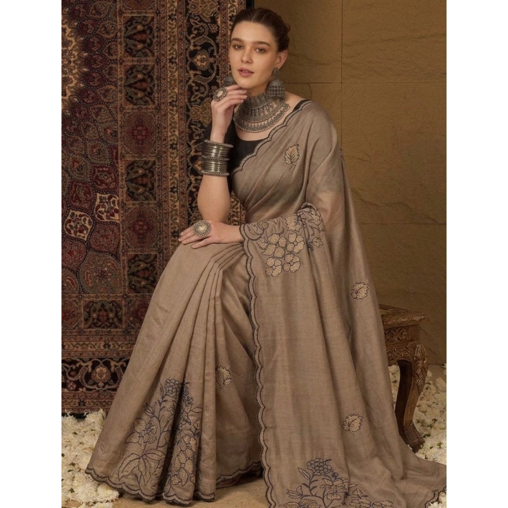 Women's Viscose Silk Embroidered Saree With Unstitched Blouse 5.5mtr (brown) | Women Signature Collection