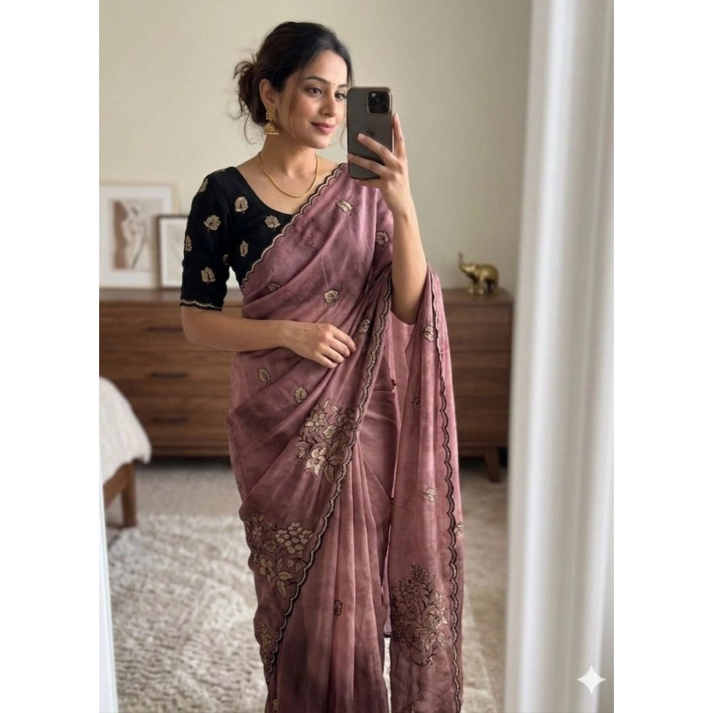 Women's Viscose Silk Embroidered Saree With Unstitched Blouse 5.5mtr (pink) | Women Signature Collection