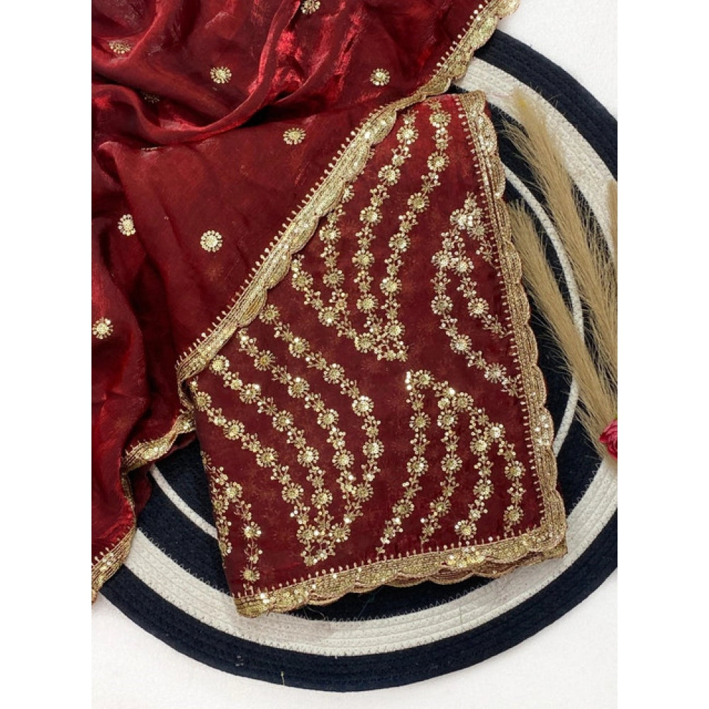 Women's Satin Embellished Saree With Unstitched Blouse 5.5mtr (maroon) | Women Signature Collection