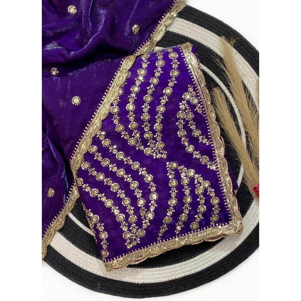 Women's Satin Embellished Saree With Unstitched Blouse 5.5mtr (purple) | Women Signature Collection