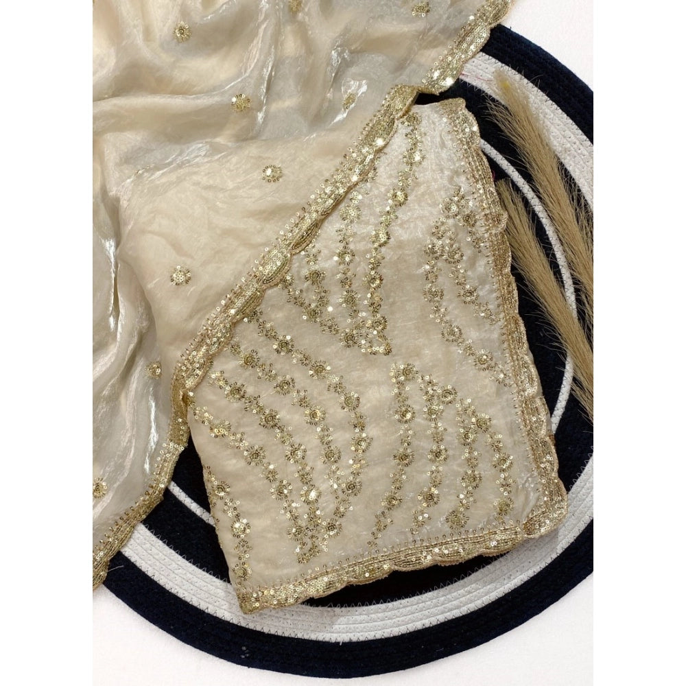 Women's Satin Embellished Saree With Unstitched Blouse 5.5mtr (cream) | Women Signature Collection