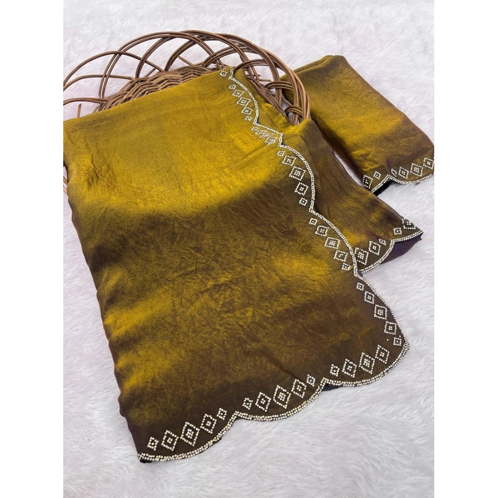 Women's Satin Embellished Saree With Unstitched Blouse 5.5mtr (mustard) | Women Signature Collection