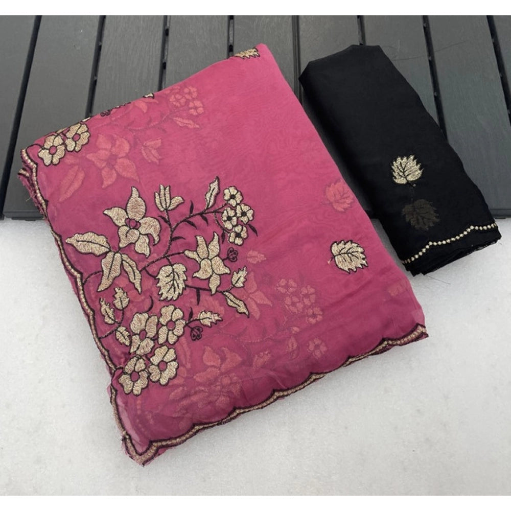 Women's Viscose Silk Embroidered Saree With Unstitched Blouse 5.5mtr (pink) | Women Signature Collection