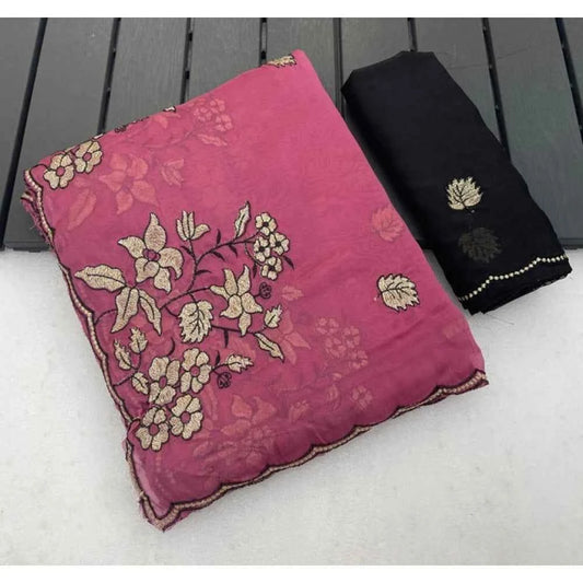 Blush Skye Viscose Silk Embroidered Saree with Unstitched Blouse 5.5 m