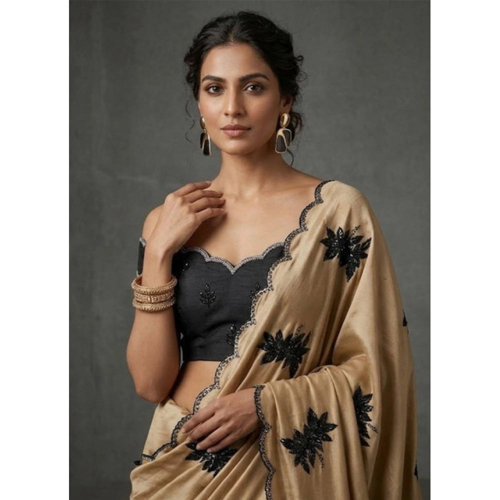 Women's Viscose Silk Embroidered Saree With Unstitched Blouse 5.5mtr (beige) | Women Signature Collection