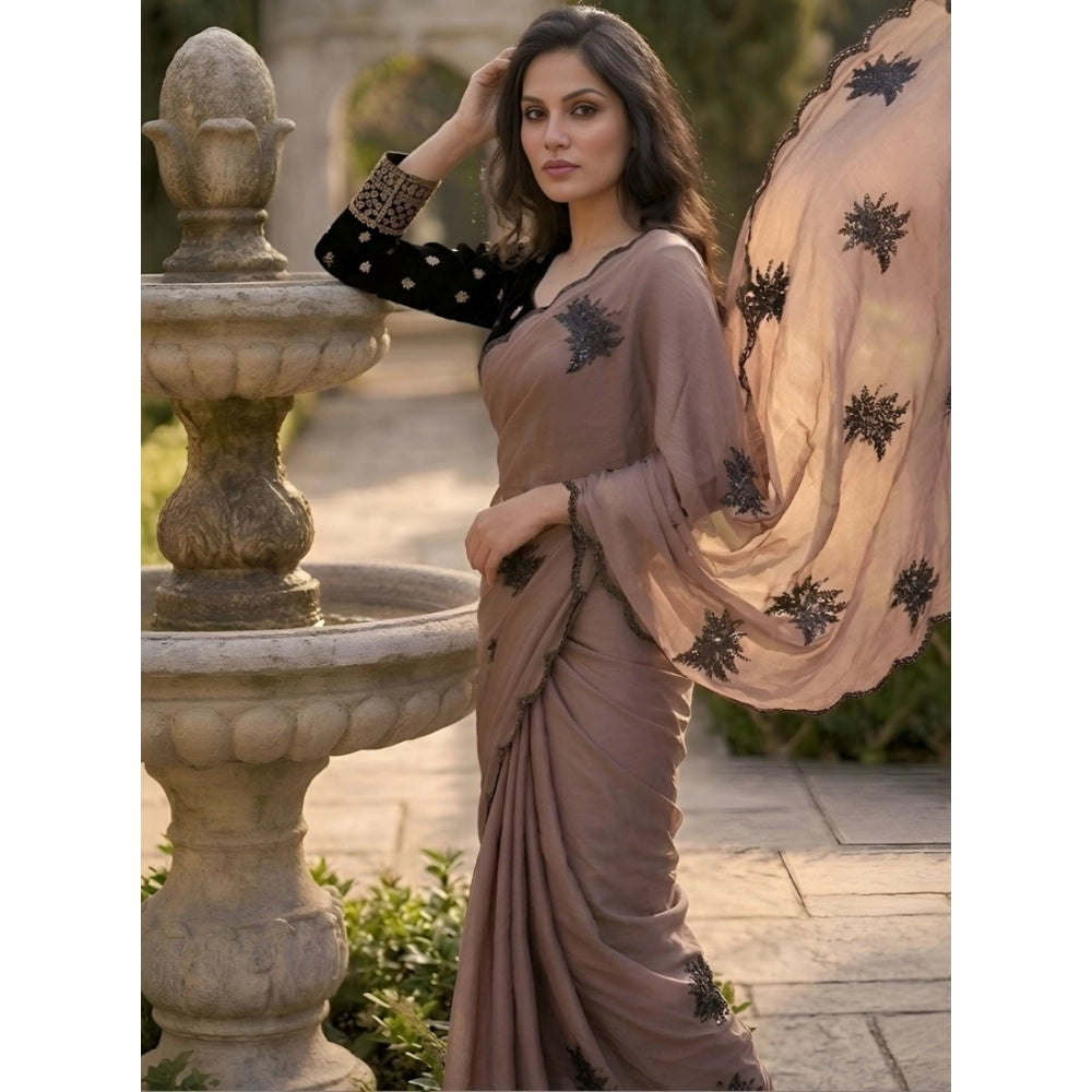 Women's Viscose Silk Embroidered Saree With Unstitched Blouse 5.5mtr (brown) | Women Signature Collection