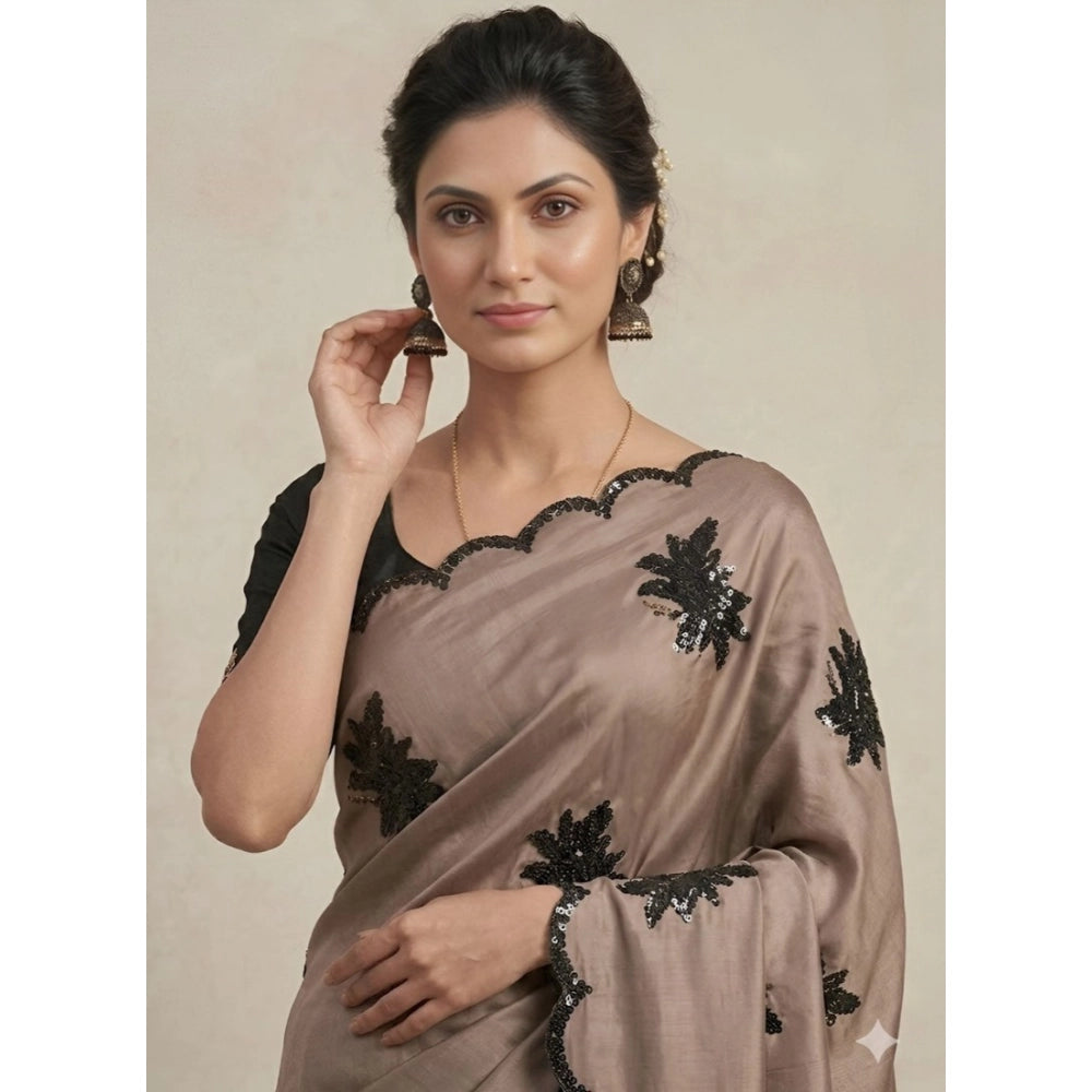 Women's Viscose Silk Embroidered Saree With Unstitched Blouse 5.5mtr (beige) | Women Signature Collection
