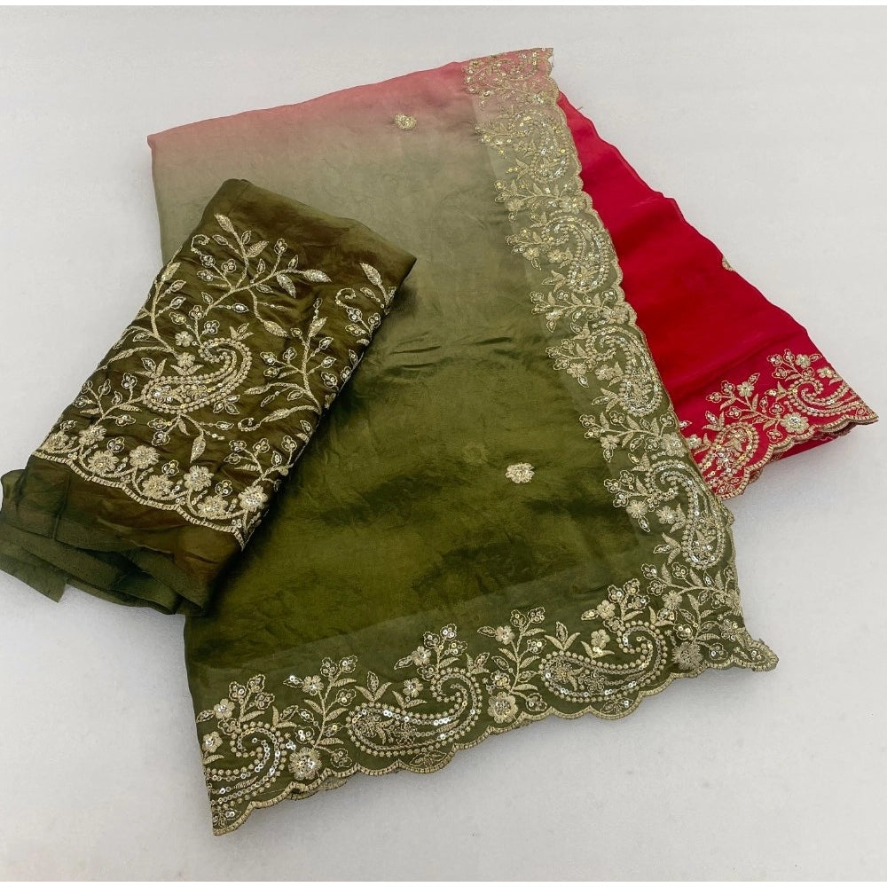 Women's Satin Embellished Saree With Unstitched Blouse 5.5mtr (multicolor) | Women Signature Collection