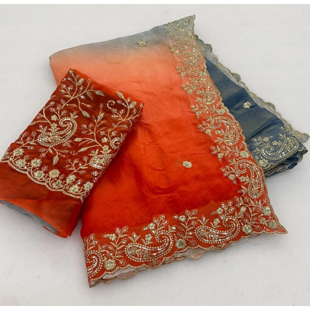 Women's Satin Embellished Saree With Unstitched Blouse 5.5mtr (multicolor) | Women Signature Collection