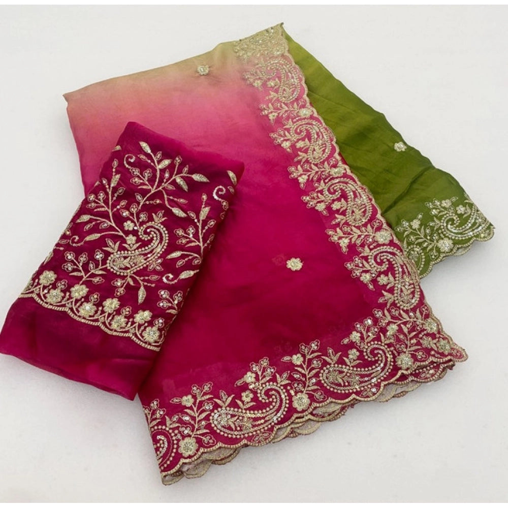 Women's Satin Embellished Saree With Unstitched Blouse 5.5mtr (multicolor) | Women Signature Collection