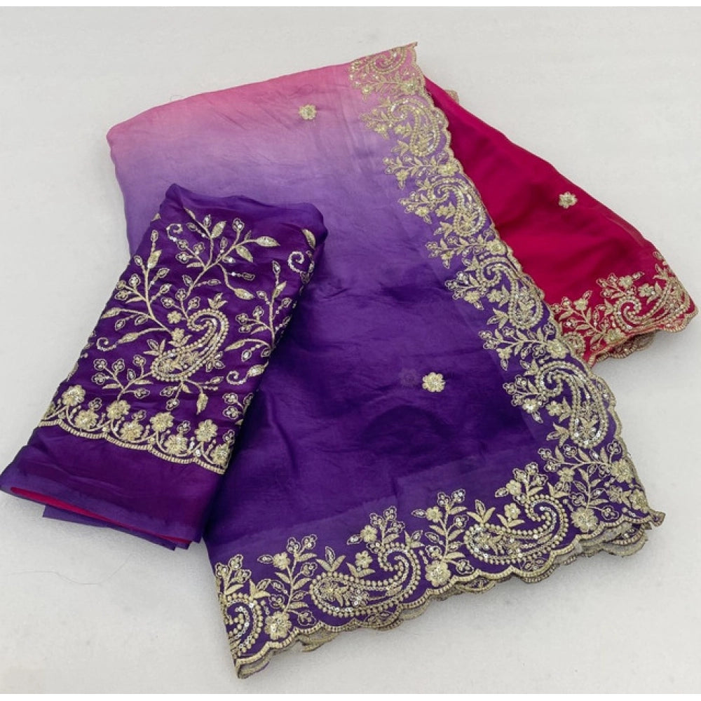 Women's Satin Embellished Saree With Unstitched Blouse 5.5mtr (multicolor) | Women Signature Collection
