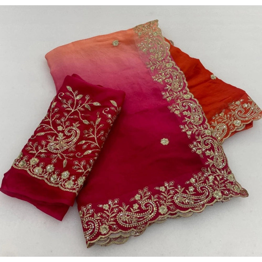 Women's Satin Embellished Saree With Unstitched Blouse 5.5mtr (multicolor) | Women Signature Collection