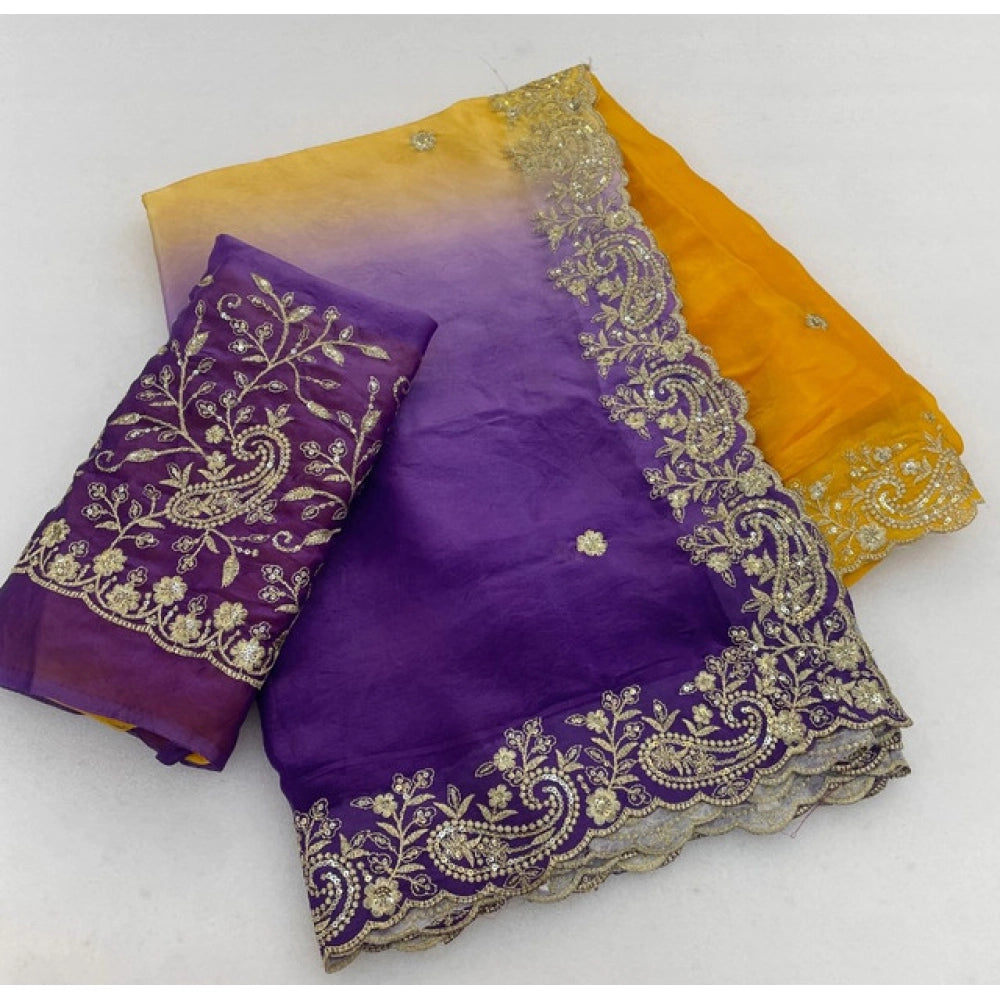 Women's Satin Embellished Saree With Unstitched Blouse 5.5mtr (multicolor) | Women Signature Collection