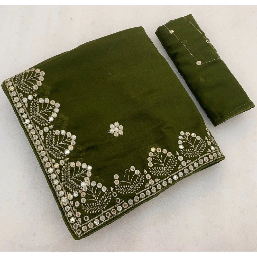 Women's Georgette Embellished Saree With Unstitched Blouse 5.5mtr (green) | Women Signature Collection