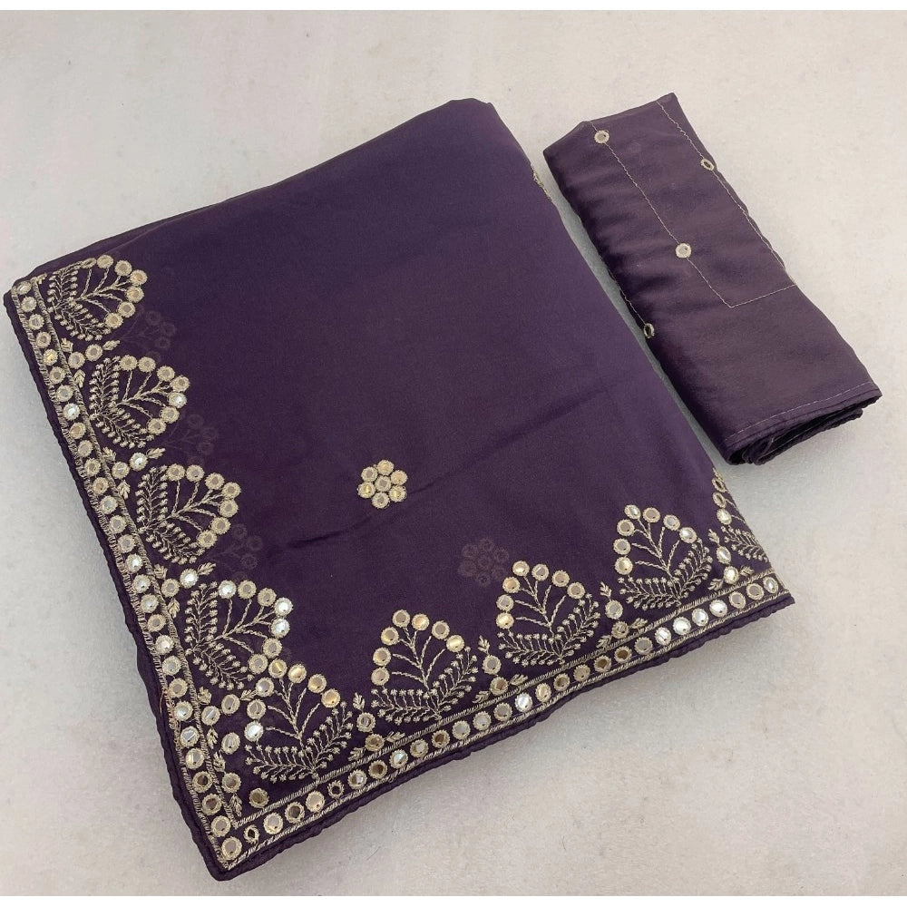 Women's Georgette Embellished Saree With Unstitched Blouse 5.5mtr (levander) | Women Signature Collection