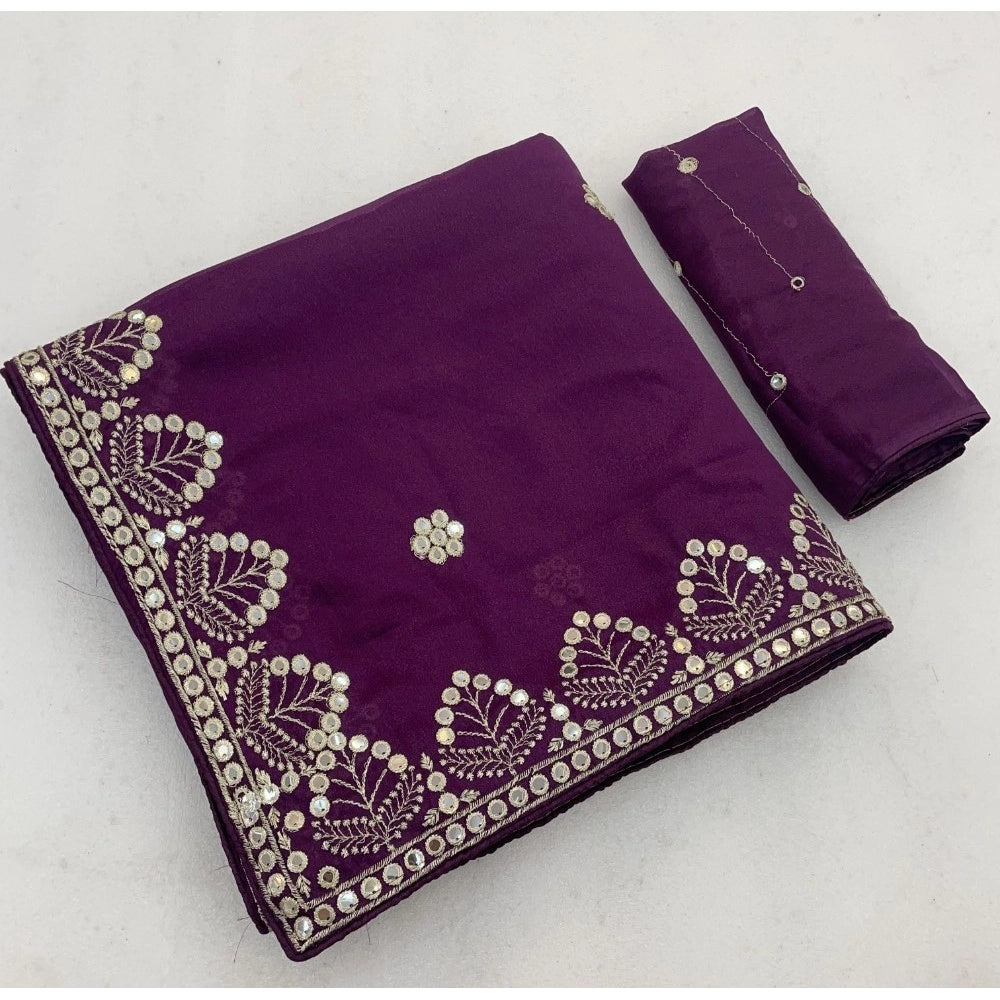 Women's Georgette Embellished Saree With Unstitched Blouse 5.5mtr (purple) | Women Signature Collection