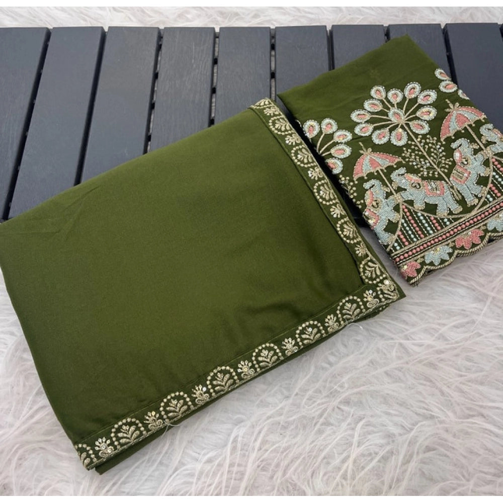 Women's Art Silk Embroidered Saree With Unstitched Blouse 5.5mtr (green) | Women Signature Collection