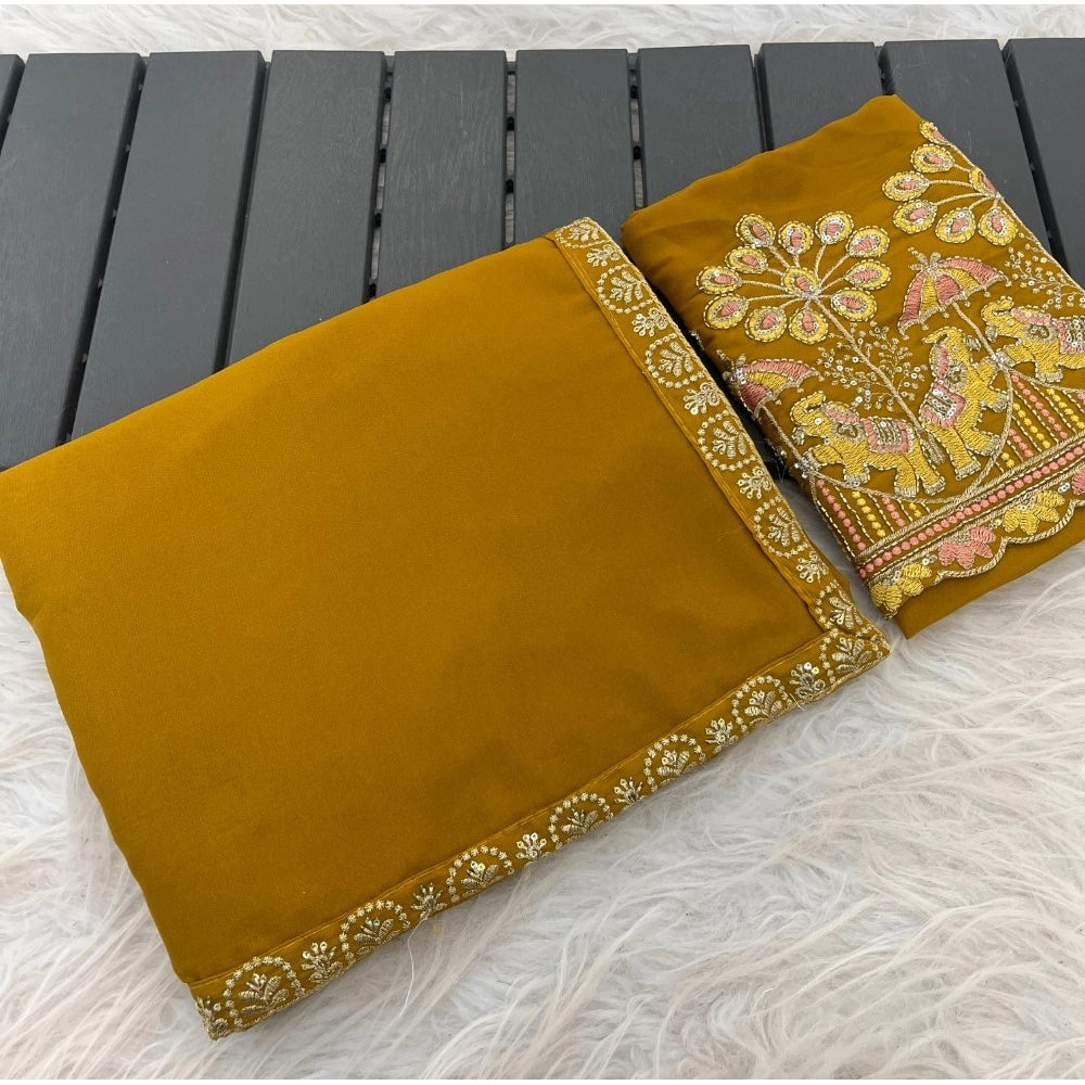 Women's Art Silk Embroidered Saree With Unstitched Blouse 5.5mtr (yellow) | Women Signature Collection