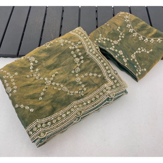 Women's Silk Embellished Saree With Unstitched Blouse 5.5mtr (green) | Women Signature Collection