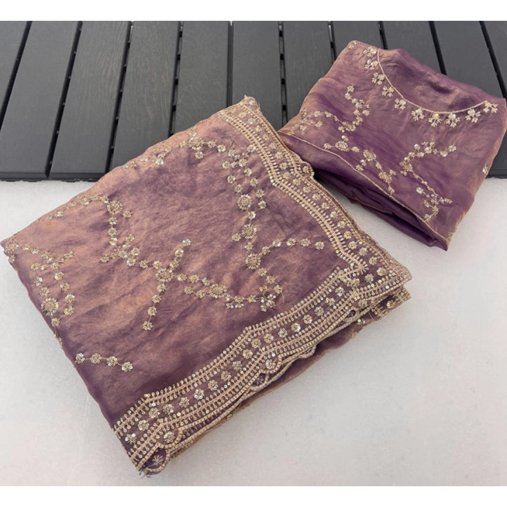 Women's Silk Embellished Saree With Unstitched Blouse 5.5mtr (lavender) | Women Signature Collection