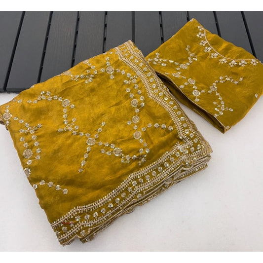 Women's Silk Embellished Saree With Unstitched Blouse 5.5mtr (mustard Yellow) | Women Signature Collection