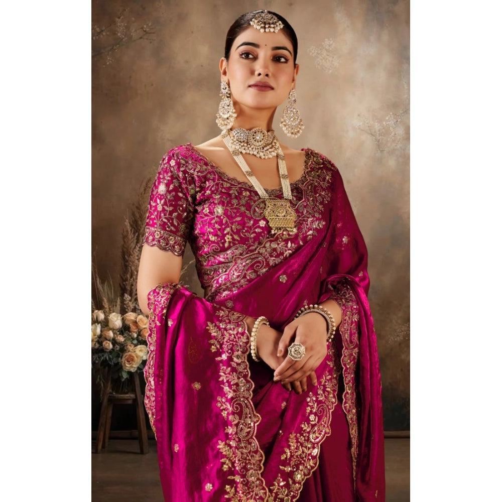 Women's Silk Embroidered Saree With Unstitched Blouse 5.5mtr (pink) | Women Signature Collection