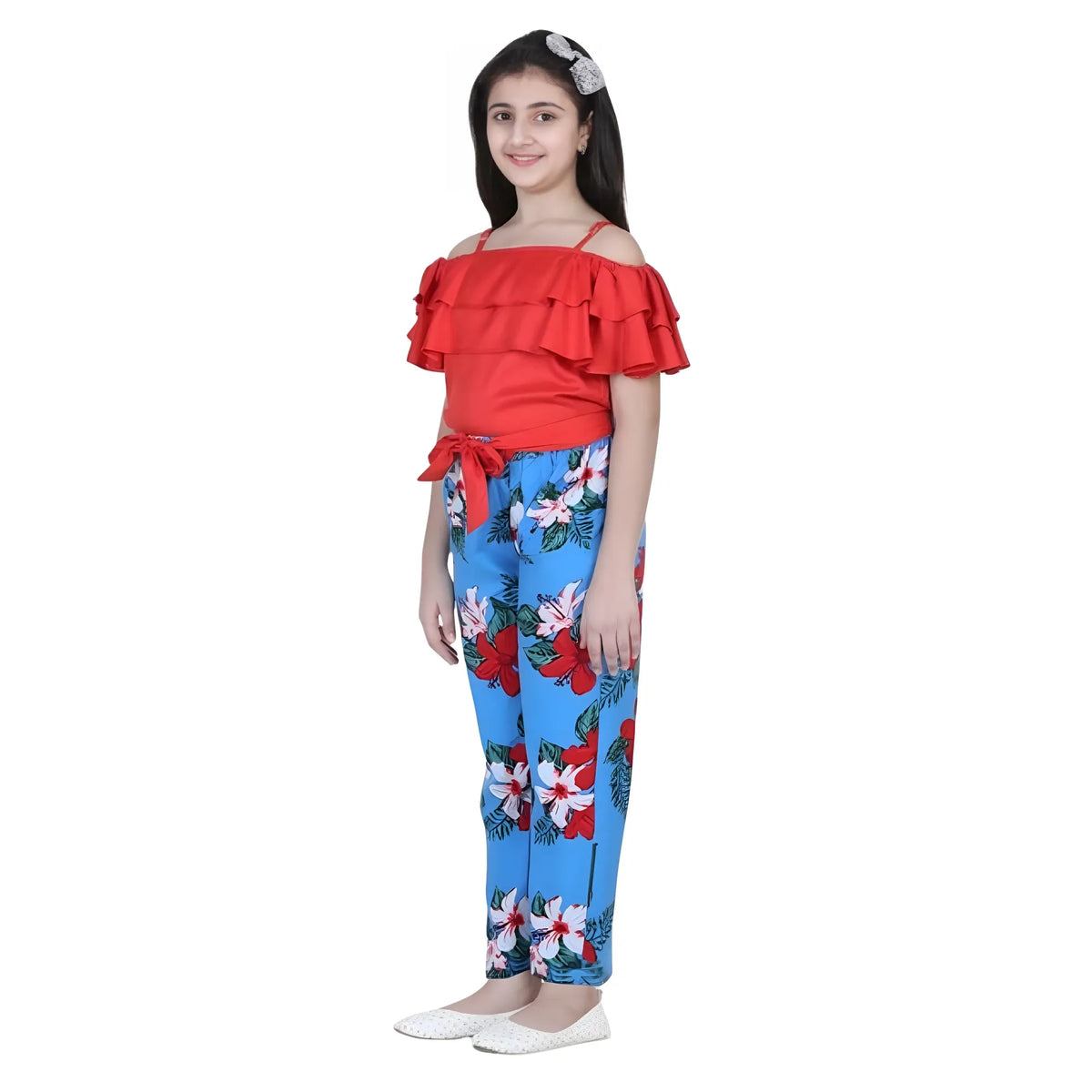 Girl's Rayon Floral Short Sleeve Top And Trouser Set (multicolor) | Kids Signature Collection