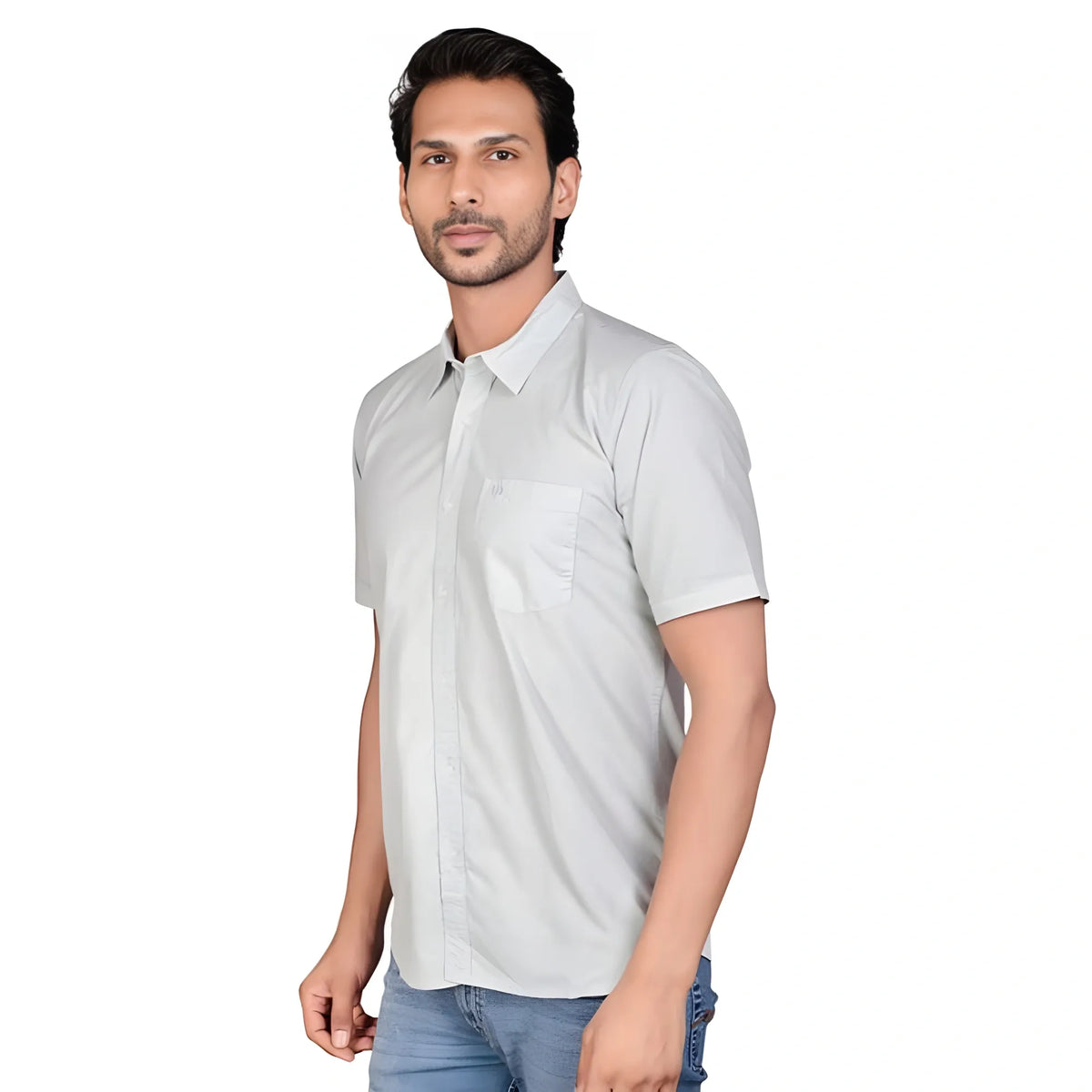 Men's Casual Cotton Half Sleeve Solid Shirt (grey) | Men Signature Collection