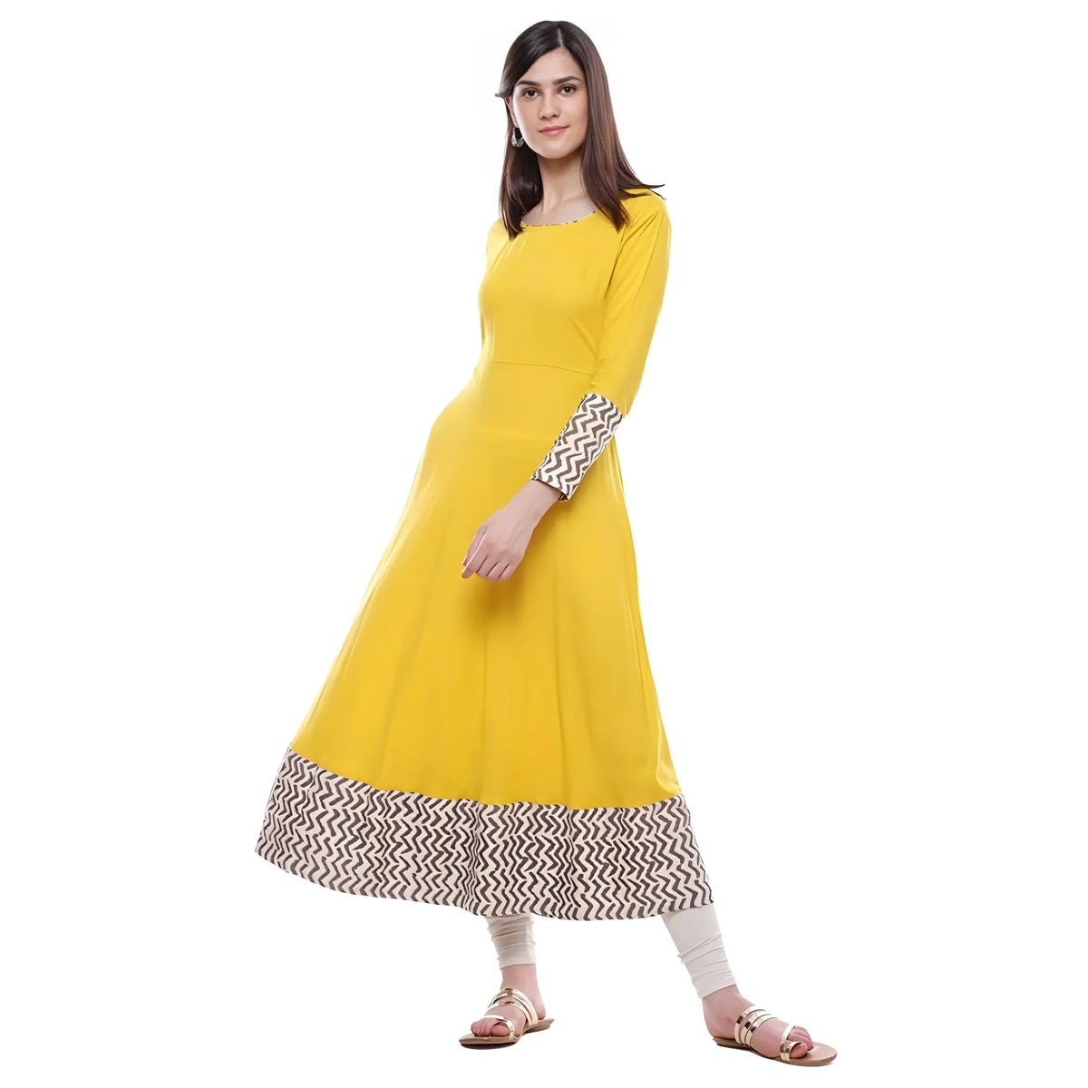 Women's Rayon Printed Solid Anarkali Kurti (yellow, Rayon) | Women Signature Collection