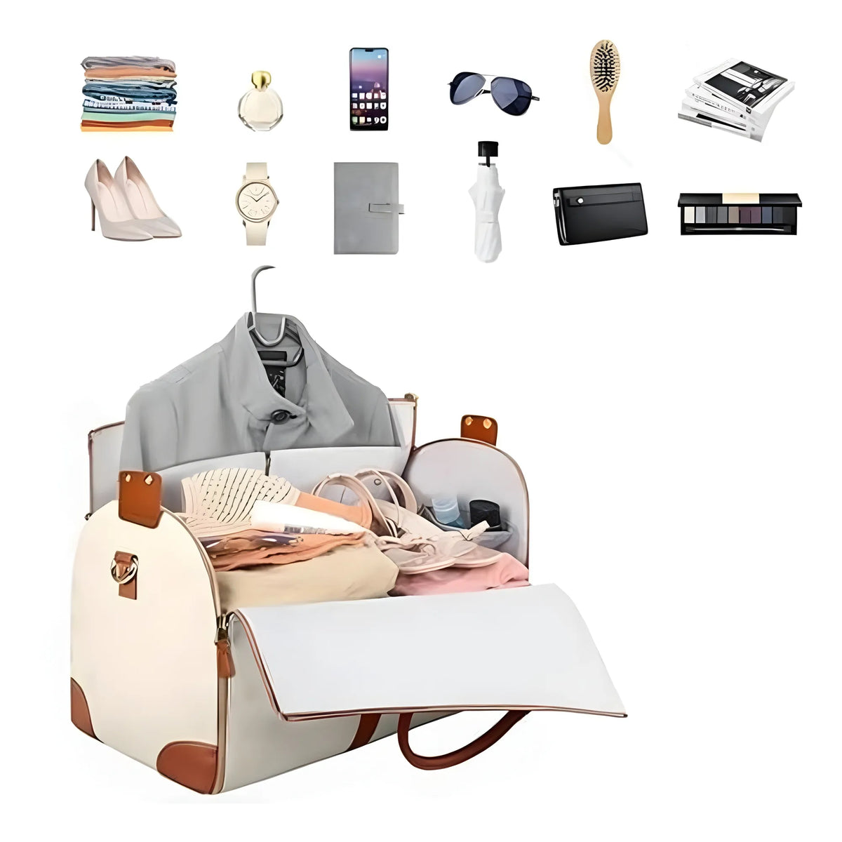 Sand Essential Faux Leather 2-In-1 Convertible Travel Bag