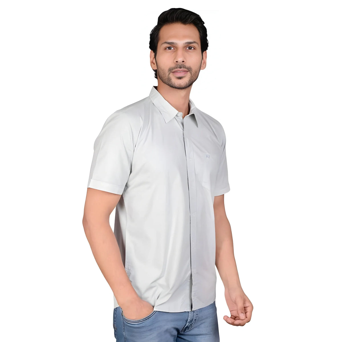 Men's Casual Cotton Half Sleeve Solid Shirt (grey) | Men Signature Collection