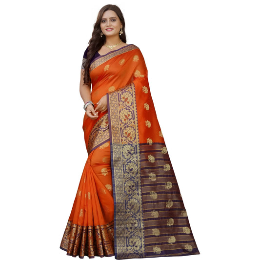 Women's Silk Blend Woven Saree With Unstitched Blouse 5.5mtr (gold Orange) | Women Signature Collection