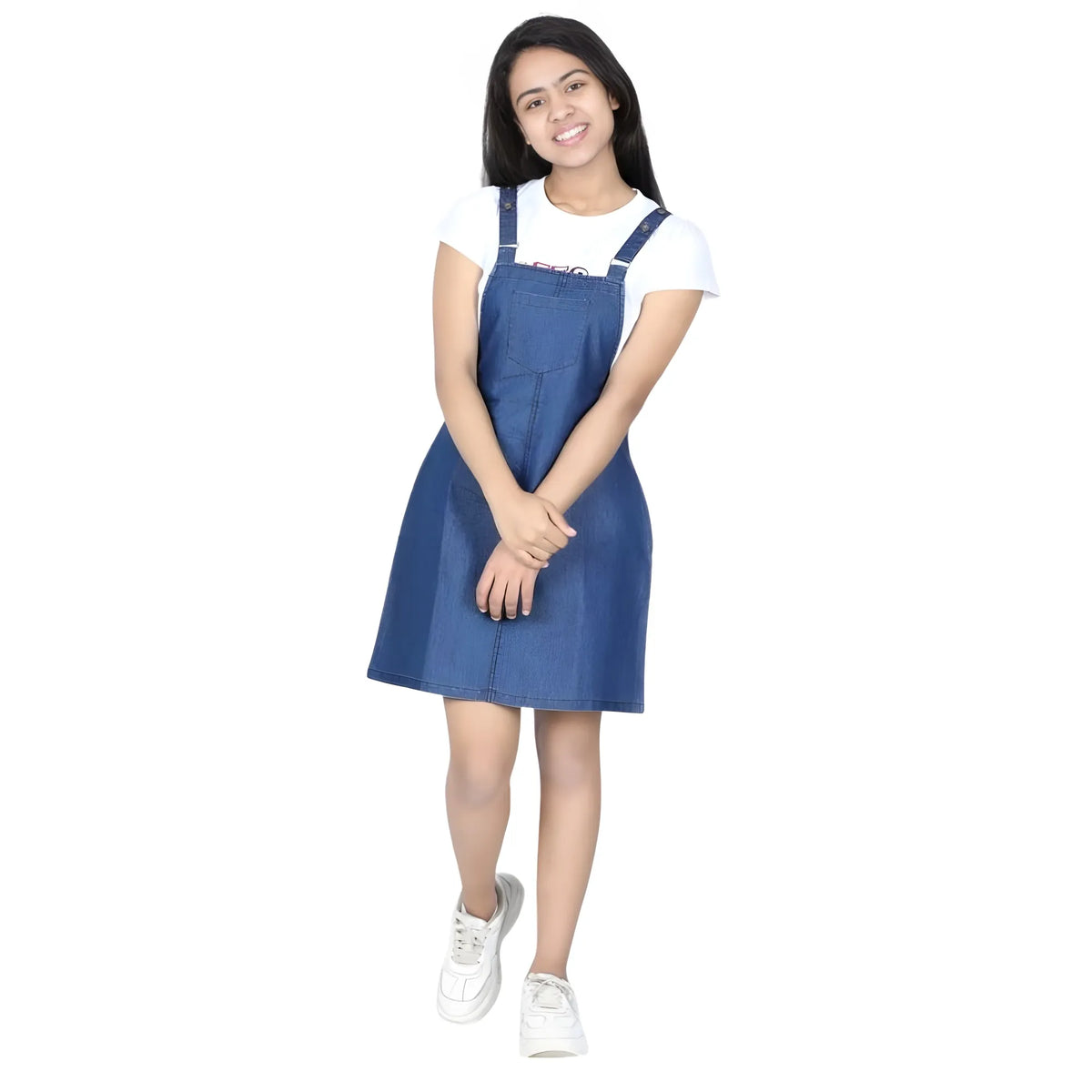 Girl's Denim Solid Sleeveless Dress (blue) | Kids Signature Collection