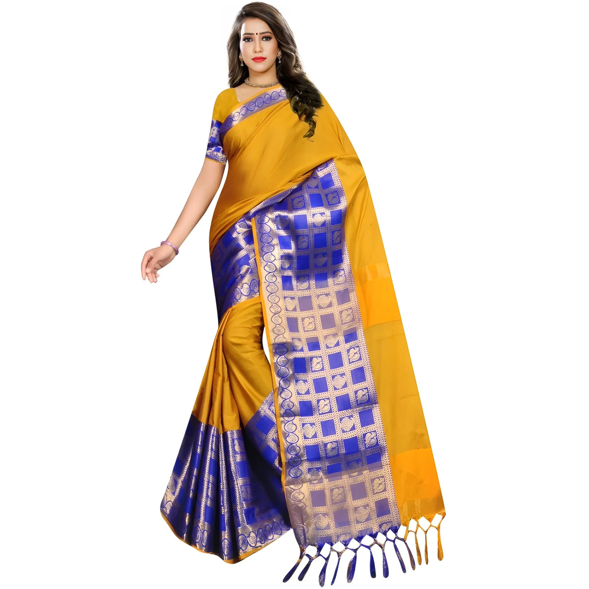 Women's Jacquard Woven Saree With Unstitched Blouse 5.5mtr (mustard) | Women Signature Collection