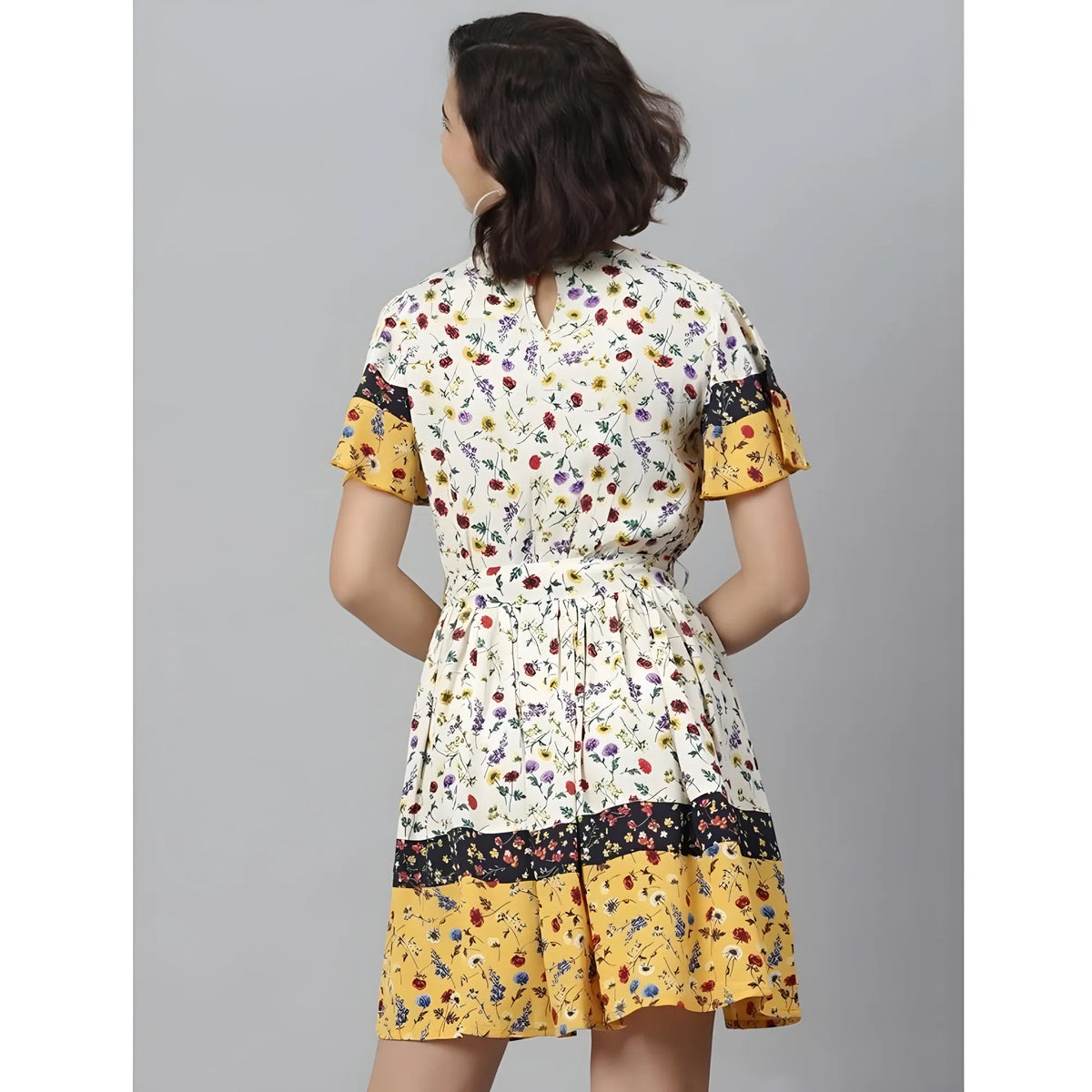 Women's Polyester Floral Flutter Above Knee Dress (multicolor) | Women Signature Collection