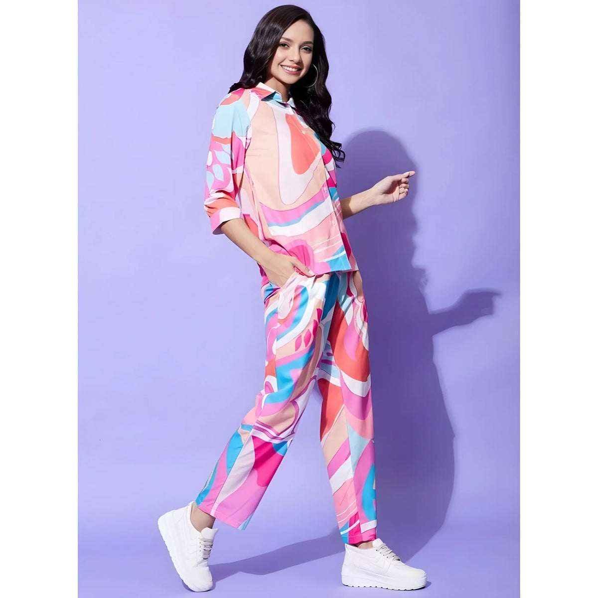 Women's Polyester Printed 3 4th Sleeve Co Ord Set (multicolor) | Women Signature Collection