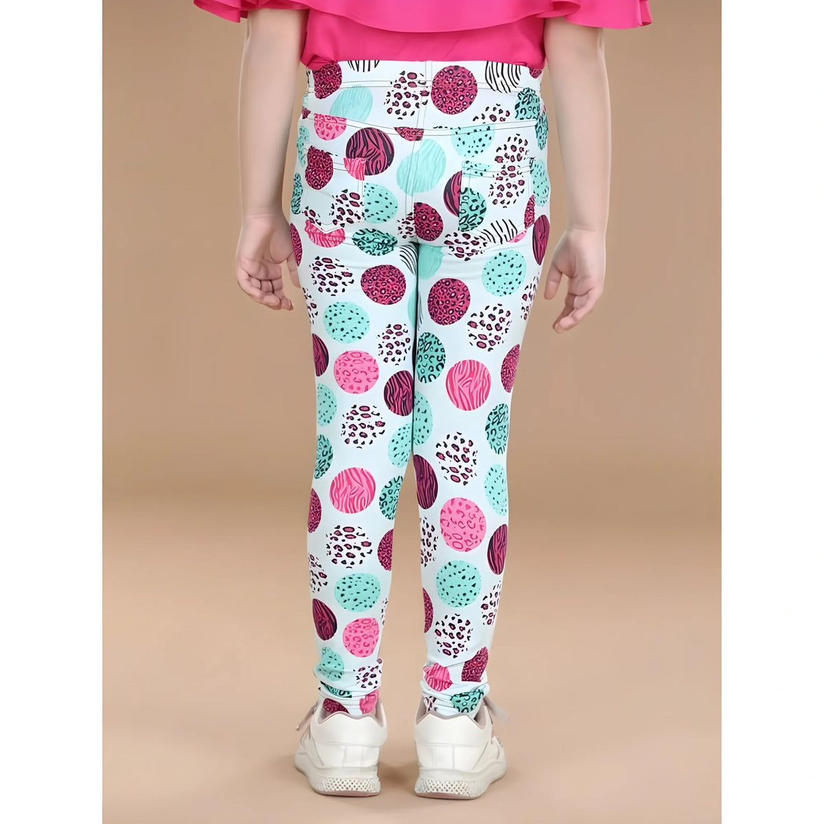 Girl's Cotton Lycra Floral Elasticated Jeggings (Multicolor)