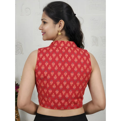 Ruby Women's Ajrakh Cotton Ajarkh Sleeveless Collar Neck Padded Readymade Blouse