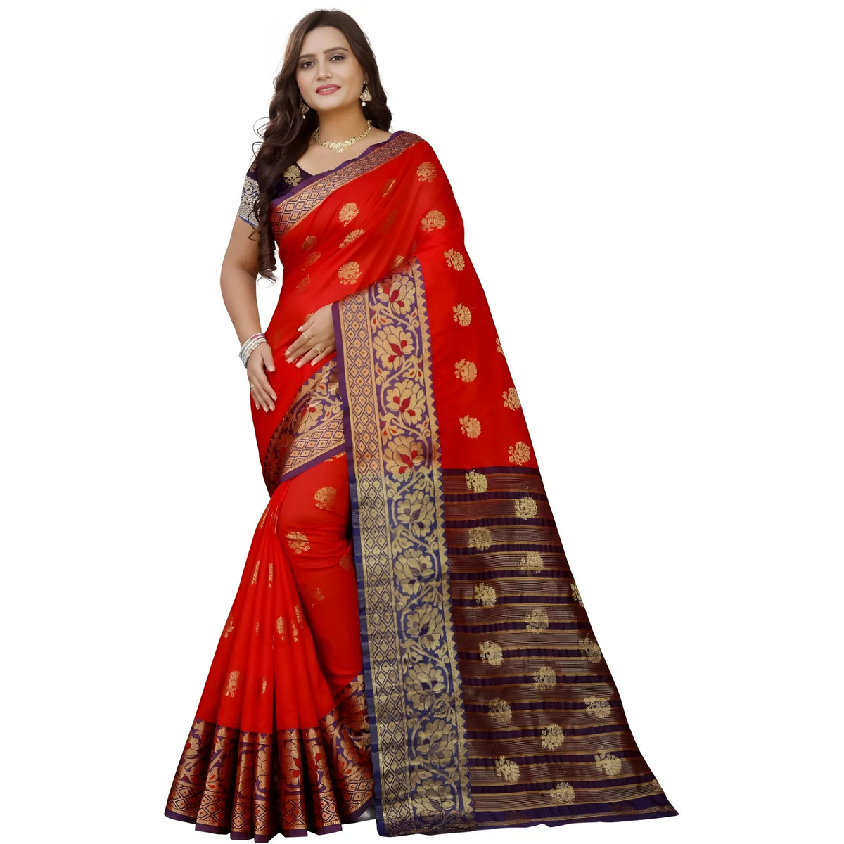 Women's Silk Blend Woven Saree With Unstitched Blouse 5.5mtr (purple Red) | Women Signature Collection