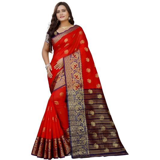 Women's Silk Blend Woven Saree With Unstitched Blouse 5.5mtr (purple Red) | Women Signature Collection