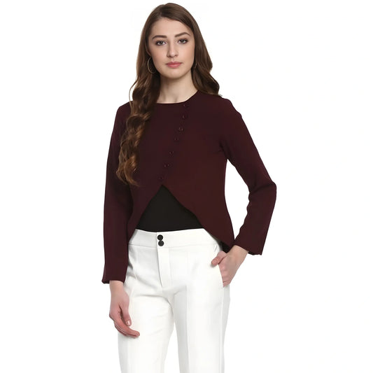 Women's Polyester Diagonal Cut Long Sleeves Blazer (maroon) | Women Signature Collection