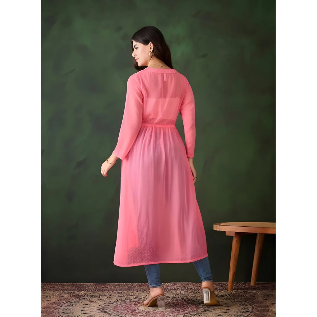 Women's Chiffon Self Design Long Sleeves Shrug (pink) | Women Signature Collection