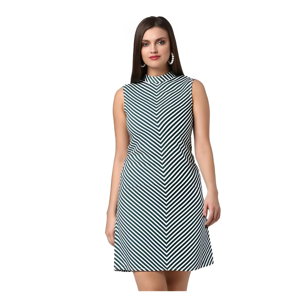 Women's Polyester Striped Sleeveless Above Knee Dress (green) | Women Signature Collection