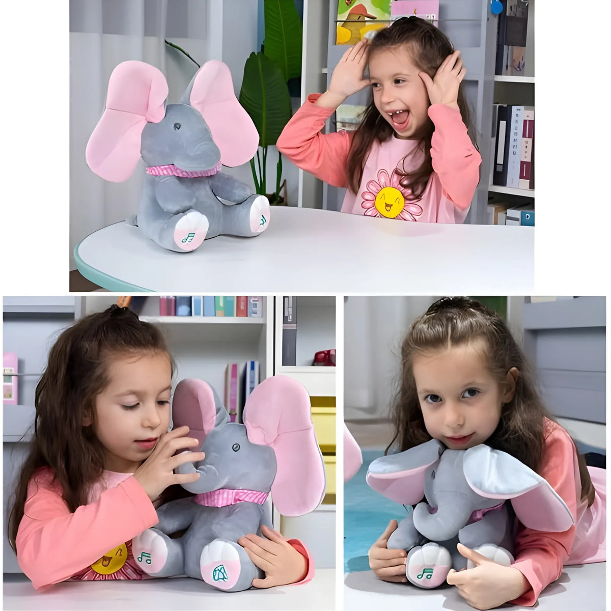 Rose Essential Wool Peek-a-Boo Musical Elephant Plush Toy