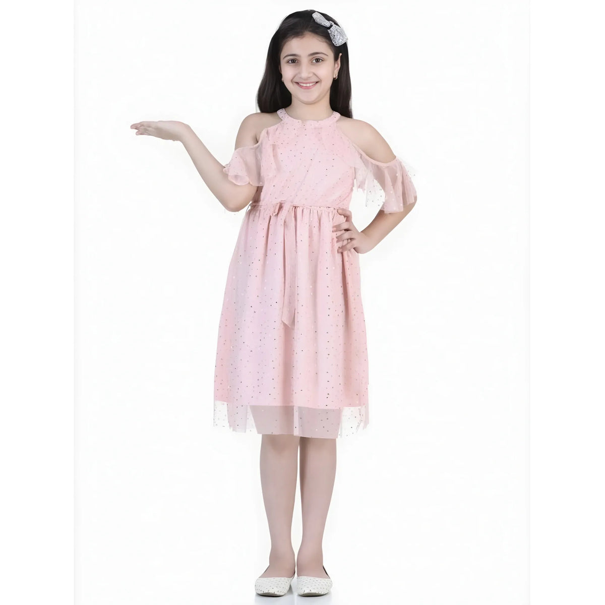 Girl's Net Printed Sleeveless Dress (blush Pink) | Kids Signature Collection