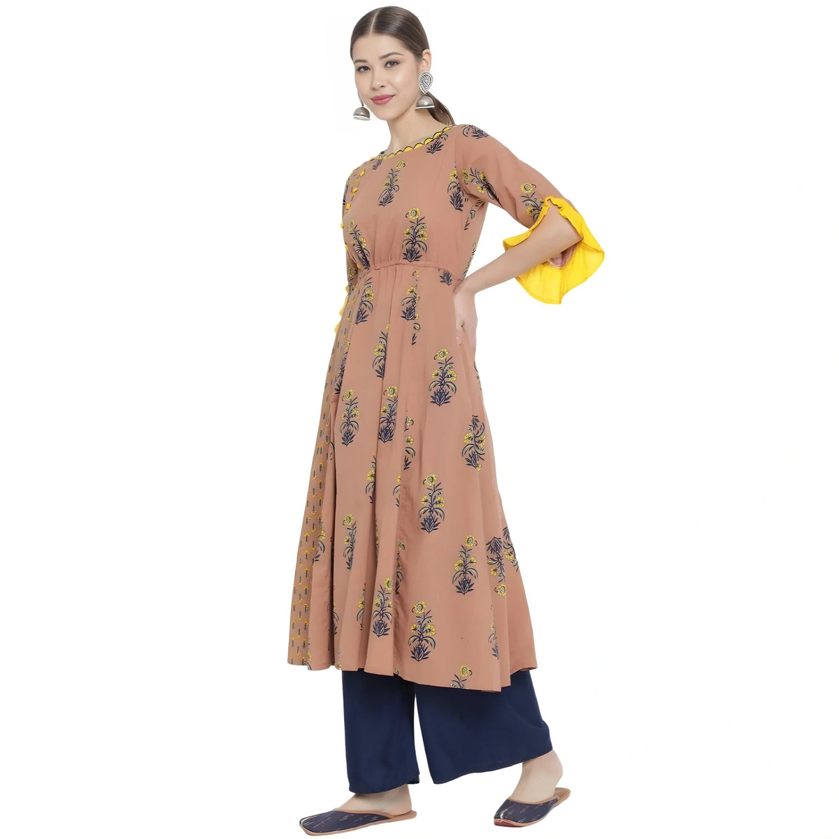 Women's Casual 3/4 Th Sleeve Floral Printed Cotton Kurti (multicolor) | Women Signature Collection