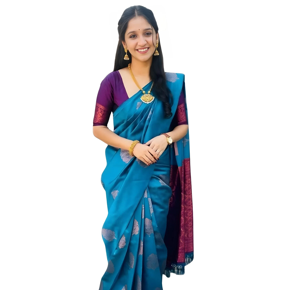 Women's Silk Printed Saree With Unstitched Blouse 5.5mtr (rama) | Women Signature Collection